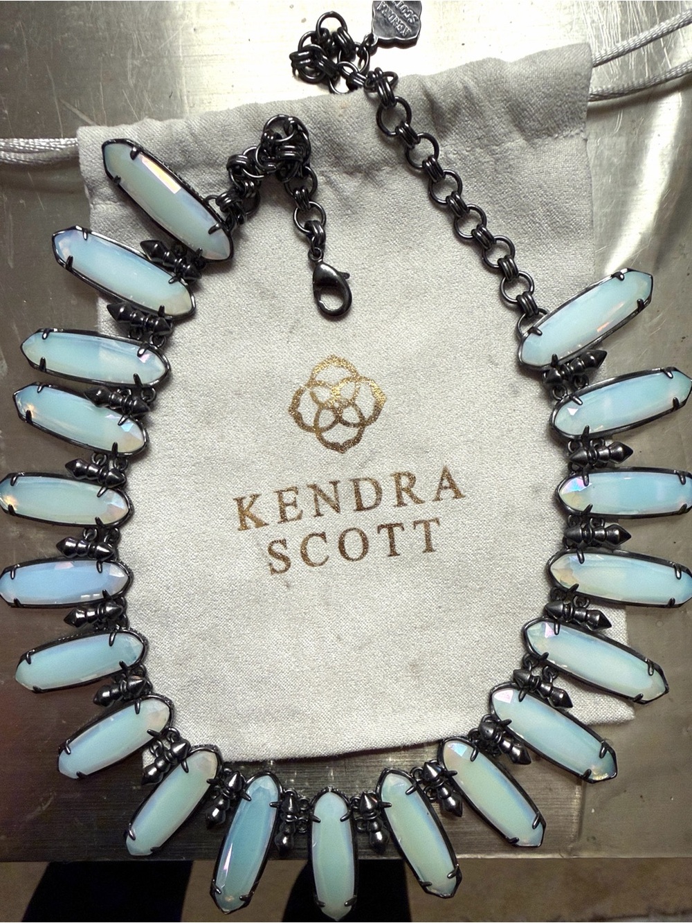 Kendra Scott Iridescent Opalite choker in gun mental
